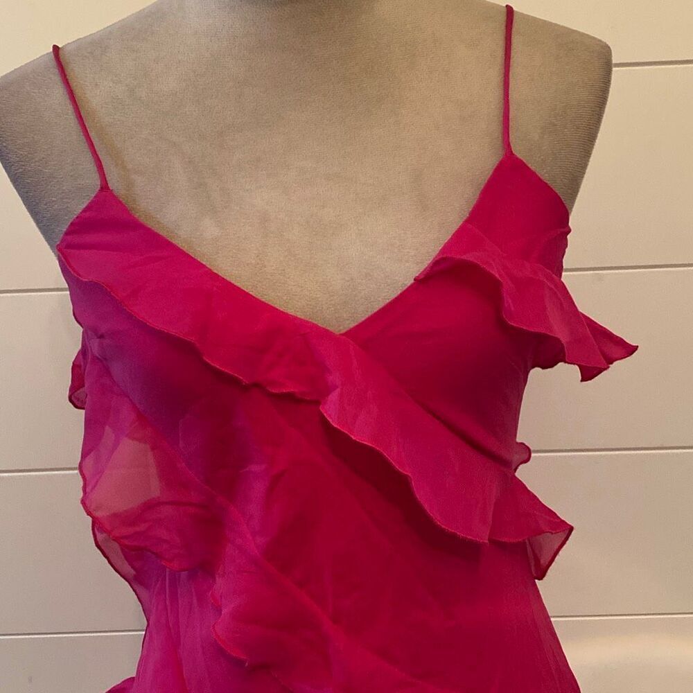 NWT Abercrombie & Fitch Vibrant Pink Asymmetric Ruffled Mini Dress Vneck adjusta - Picture 3 of 12